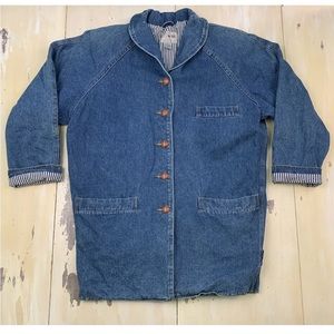 FRENCH NAVY - Vtg 80s-90s Shoulder Pads Denim Blue Jean Jacket, Womens Medium